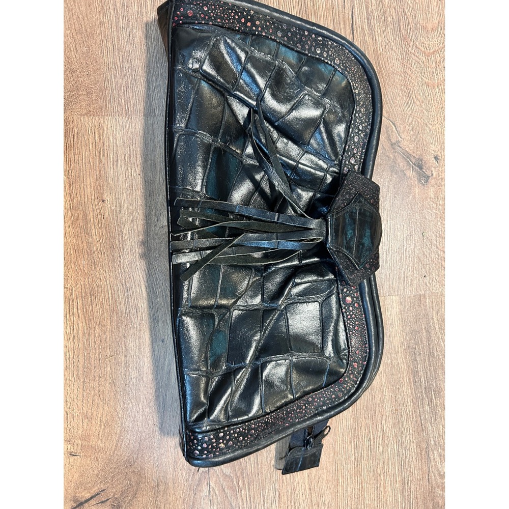 Noble Handbags Inc Black Croc Embossed Leather Clutch Stingray‎ Trim Made in USA